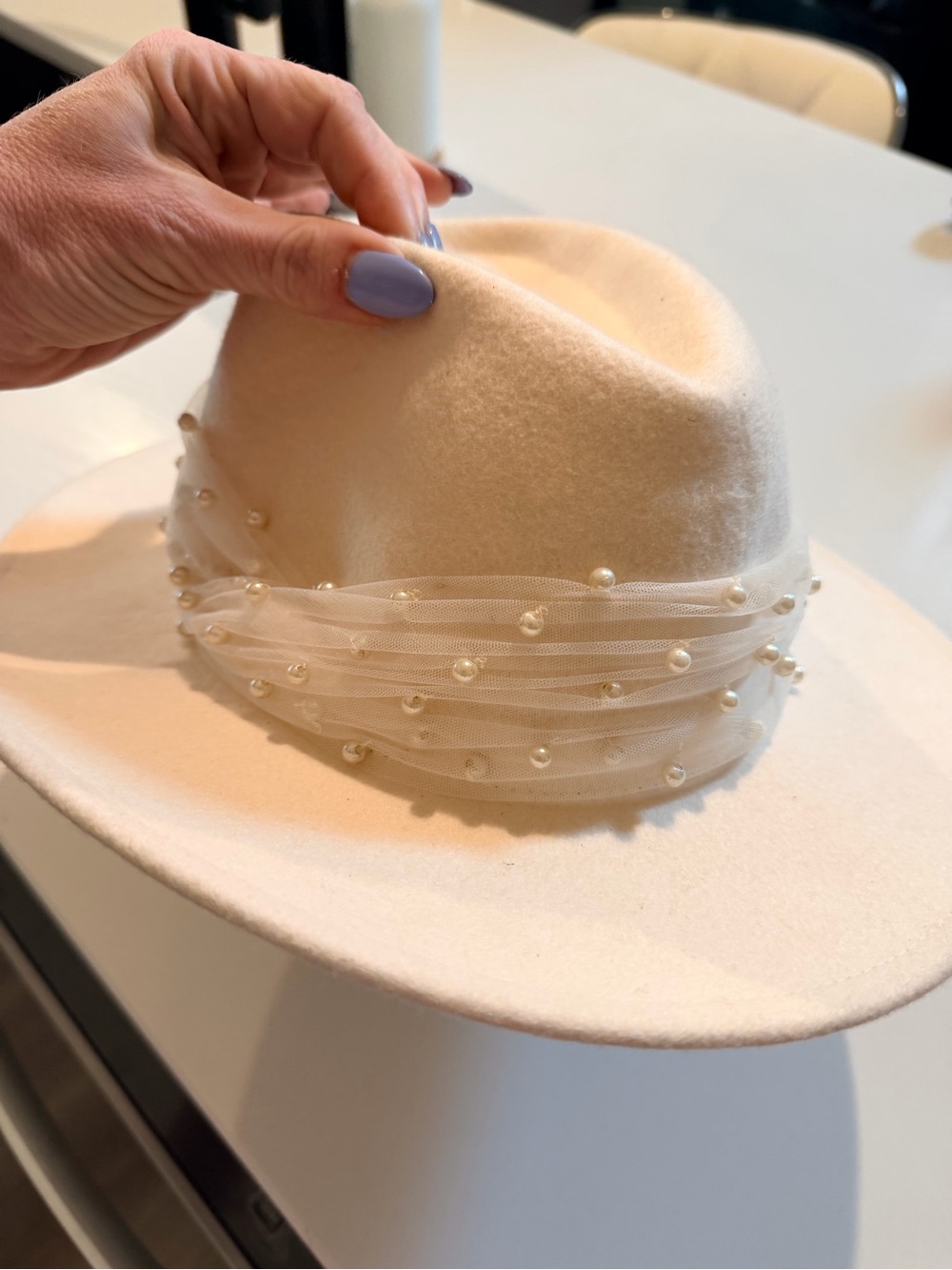 Eugenia Kim Bridal Cream Pearl-Embellished Wool Fedora Hat